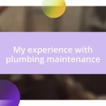 My experience with plumbing maintenance